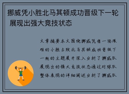 挪威凭小胜北马其顿成功晋级下一轮 展现出强大竞技状态