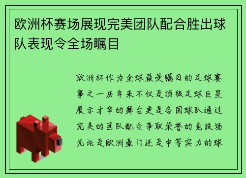 欧洲杯赛场展现完美团队配合胜出球队表现令全场瞩目